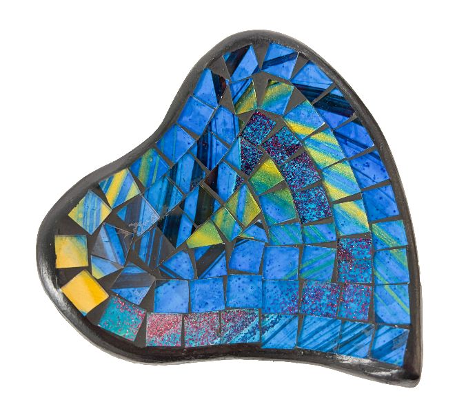 Abstract Heart Mosaic Bowl Set of Four - Blue