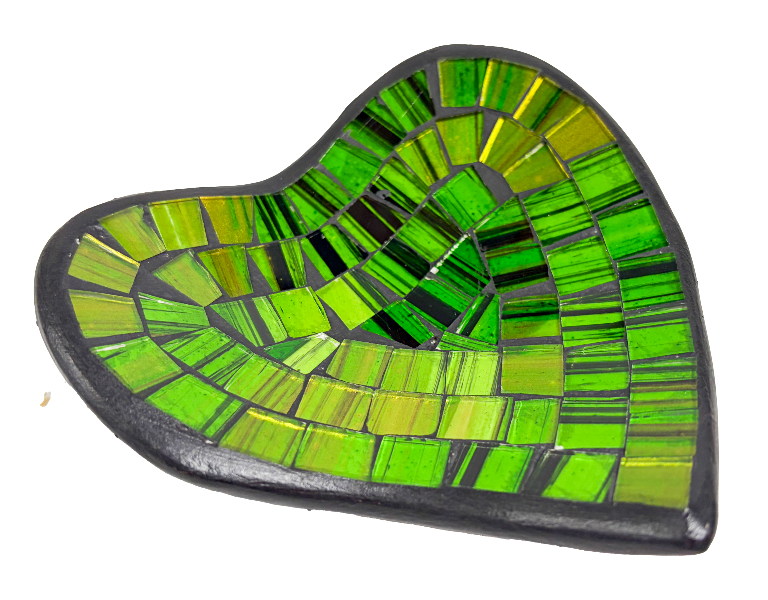 Abstract Heart Mosaic Bowl Set of Four - Green