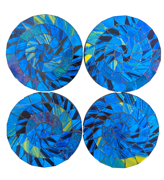 Round Mosaic Coaster Set of Four - Blue