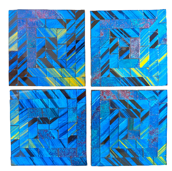 Square Mosaic Coaster Set of Four - Blue