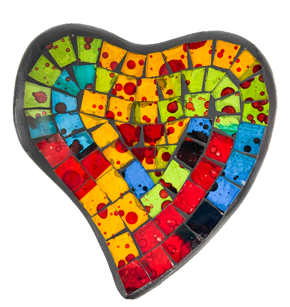 Abstract Heart Mosaic Bowl Set of Four - Rainbow