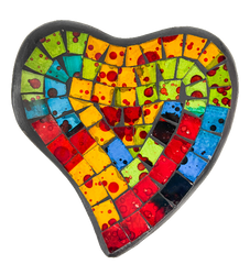 Abstract Heart Mosaic Bowl Set of Four - Rainbow