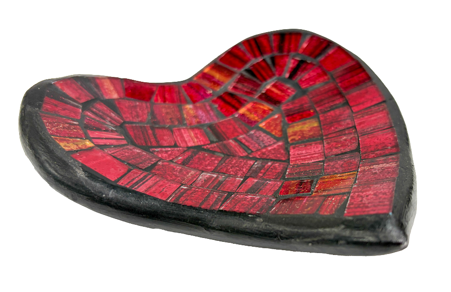 Abstract Heart Mosaic Bowl Set of Four - Red