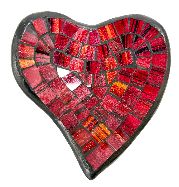 Abstract Heart Mosaic Bowl Set of Four - Red