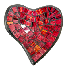Abstract Heart Mosaic Bowl Set of Four - Red