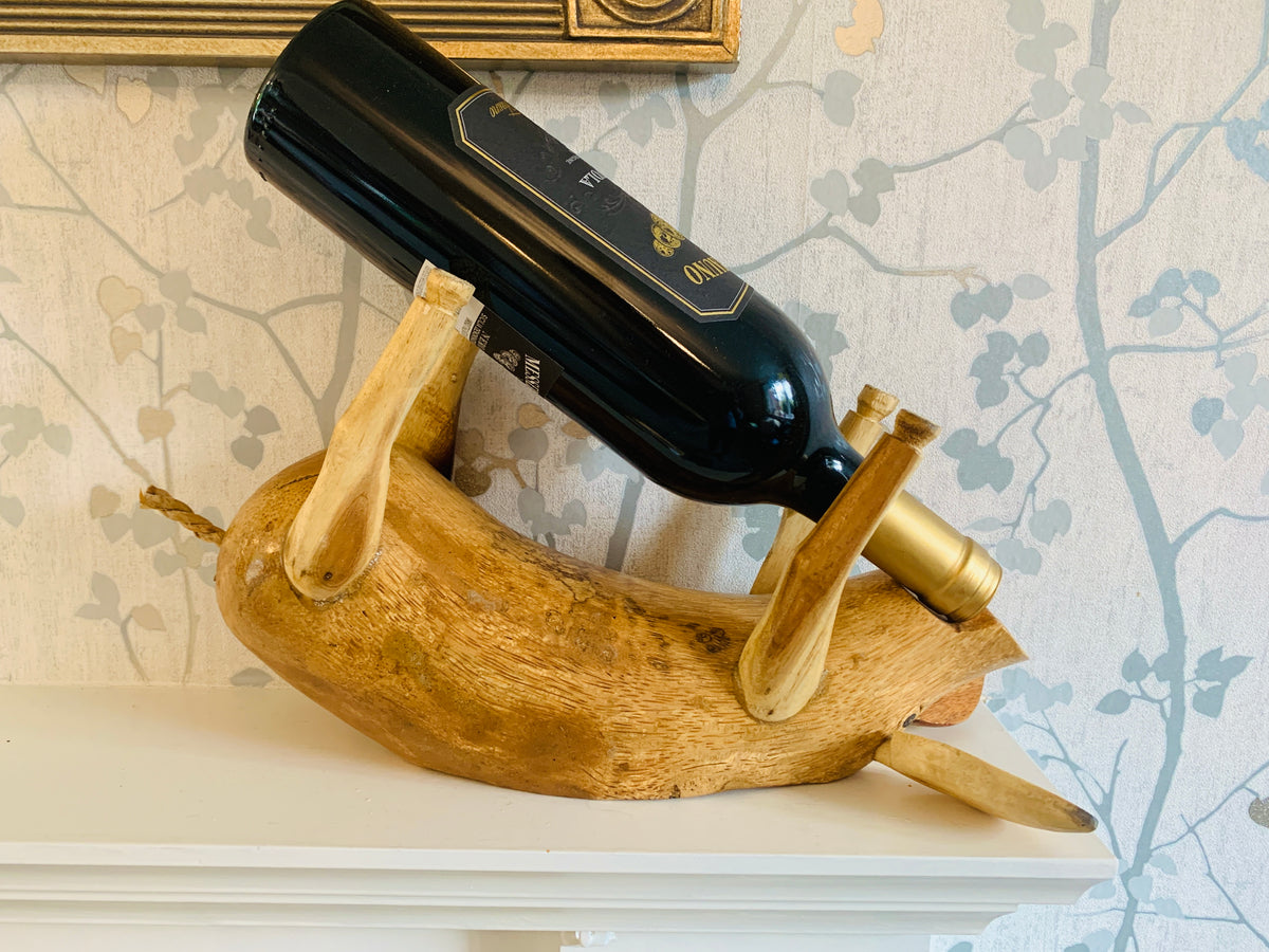 Bamboo Root Pig Wine Bottle Holder