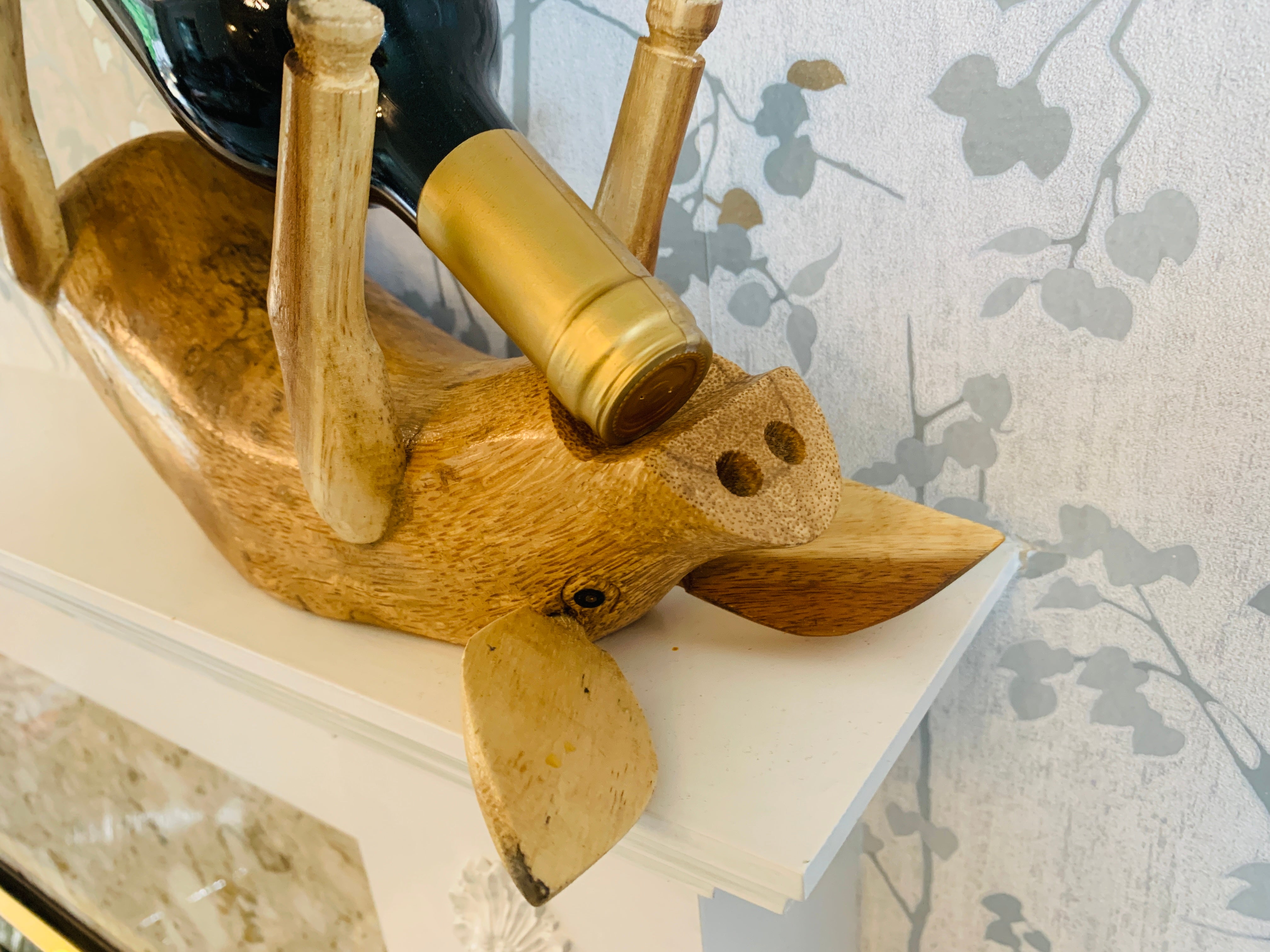 Bamboo Root Pig Wine Bottle Holder