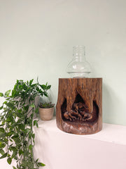 Wooden Elephant Family Log Tea Light holder With Glass Topper