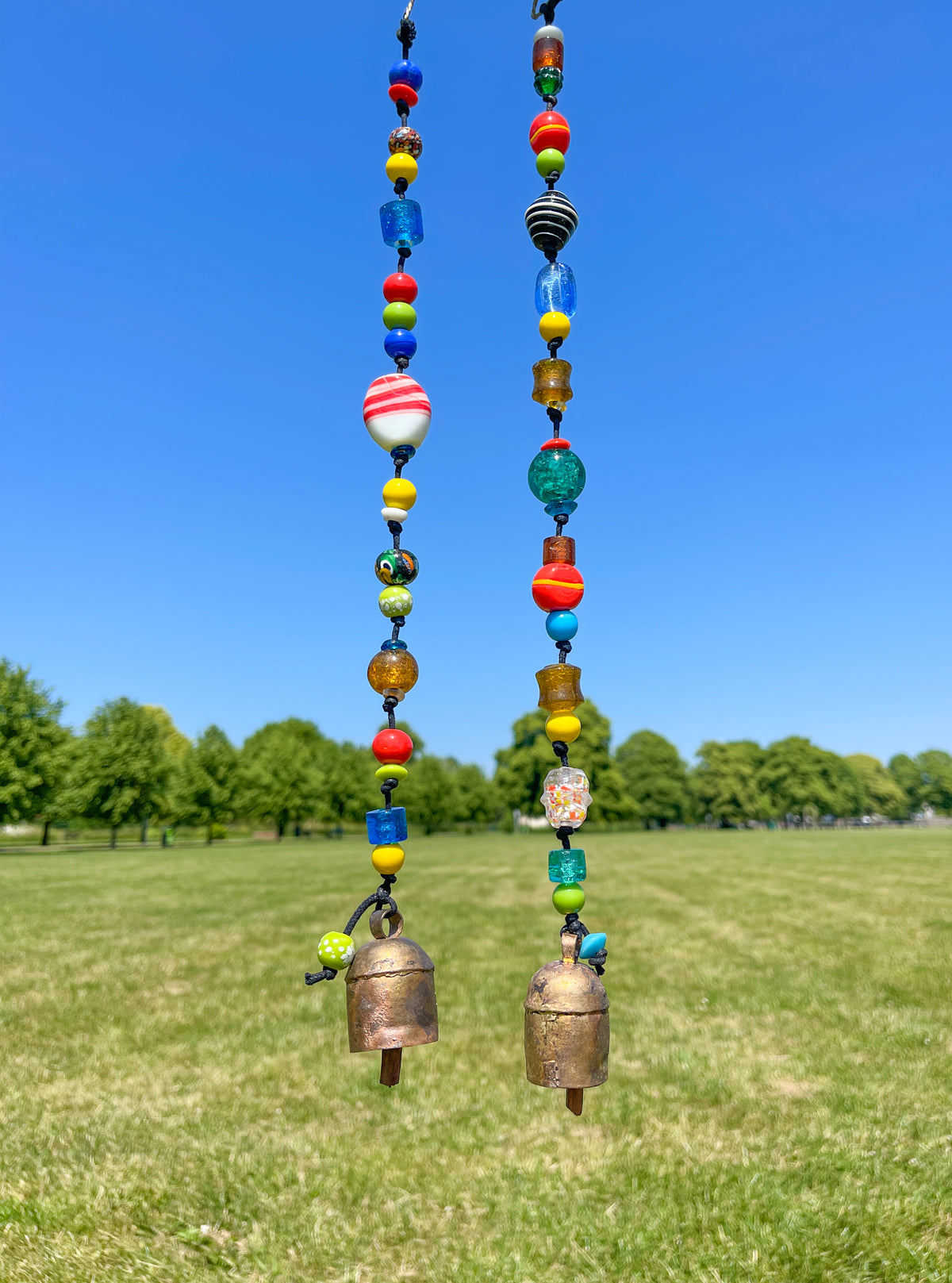 Glass Rainbow Beads Iron Wind Chime - Set of 2 - Outdoor Indoor Garden Hanging Decor Multicoloured C