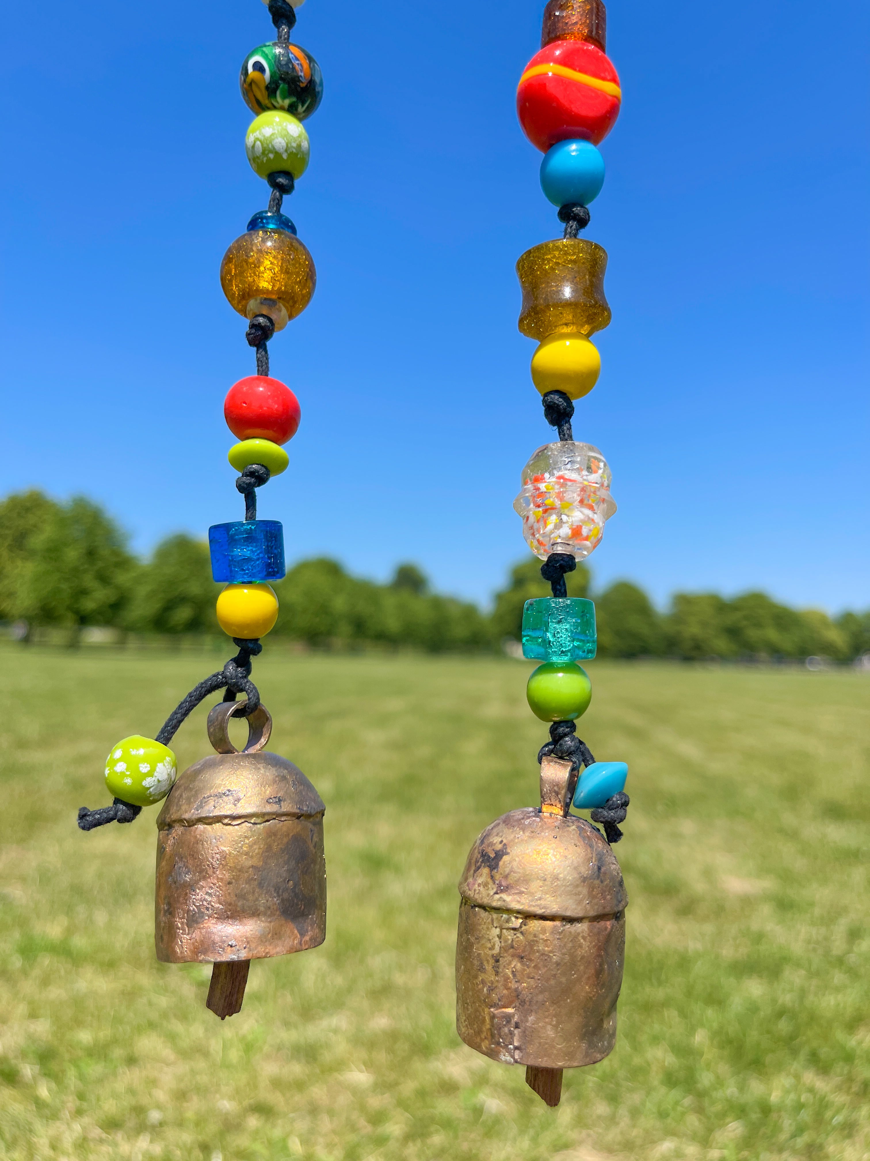 Glass Rainbow Beads Iron Wind Chime - Set of 2 - Outdoor Indoor Garden Hanging Decor Multicoloured C