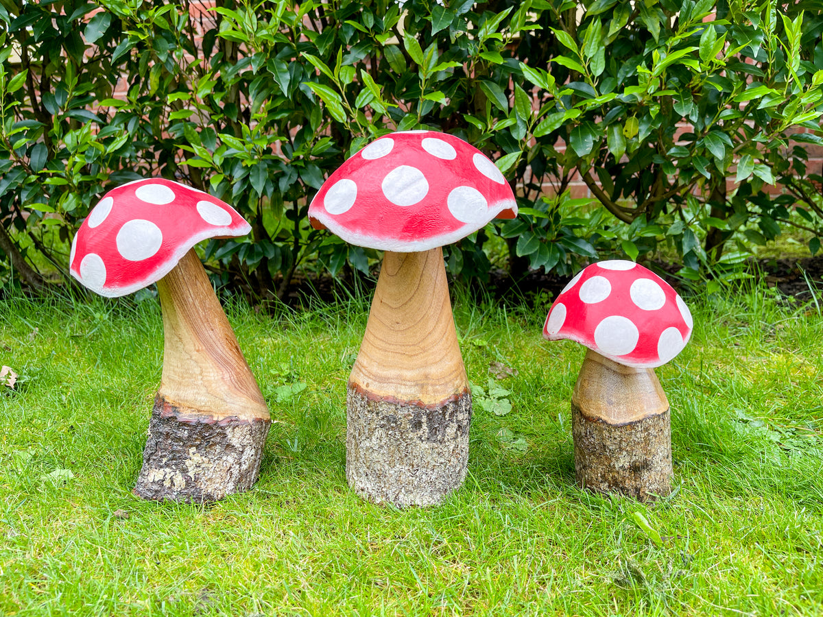 Red Wooden Log Mushrooms - Set of 3