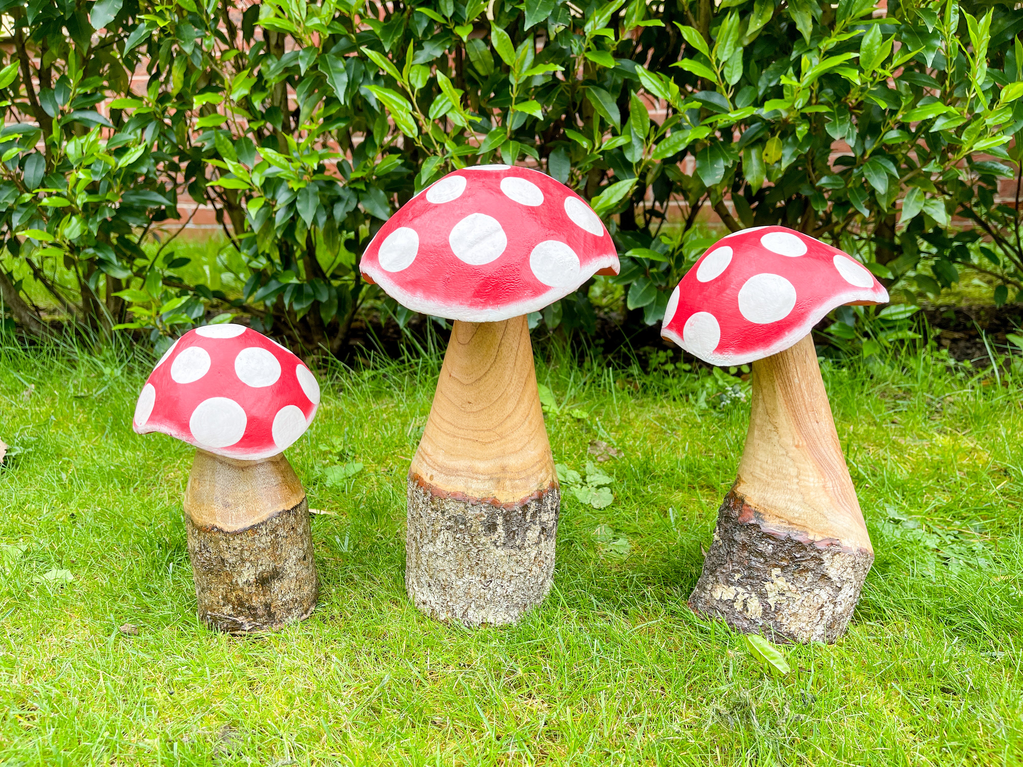 Red Wooden Log Mushrooms - Set of 3