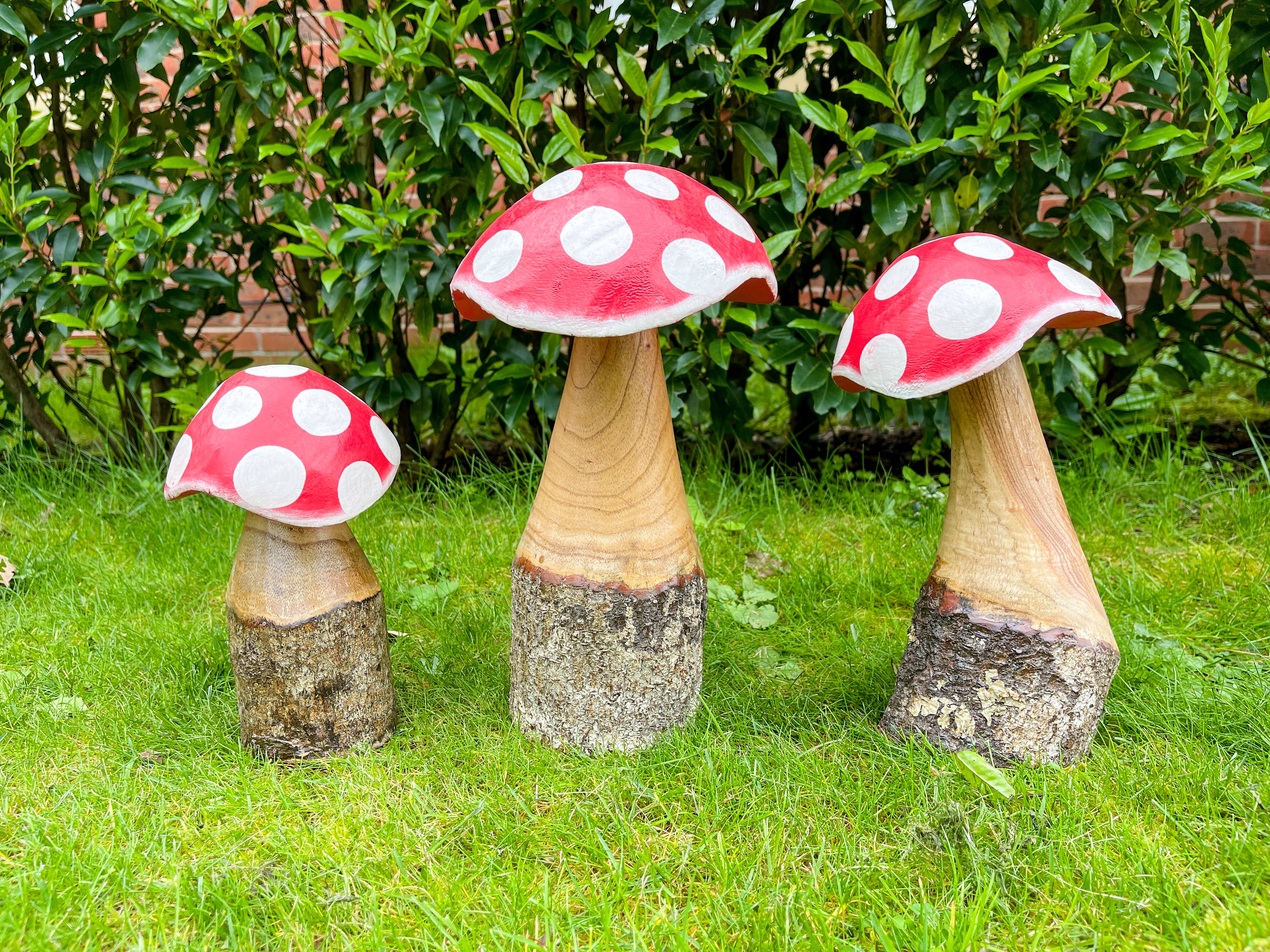 Red Wooden Log Mushrooms - Set of 3