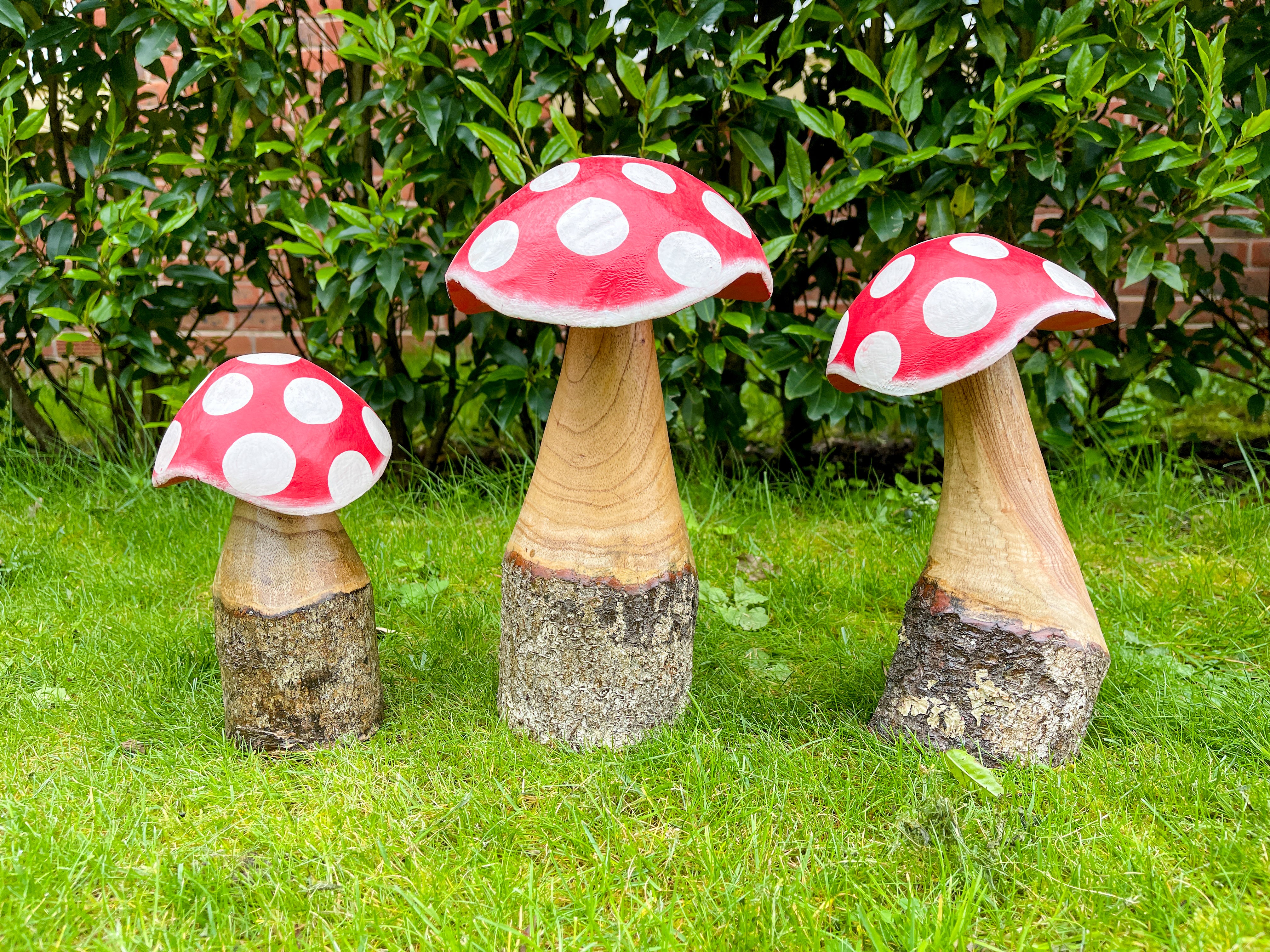 Red Wooden Log Mushrooms - Set of 3