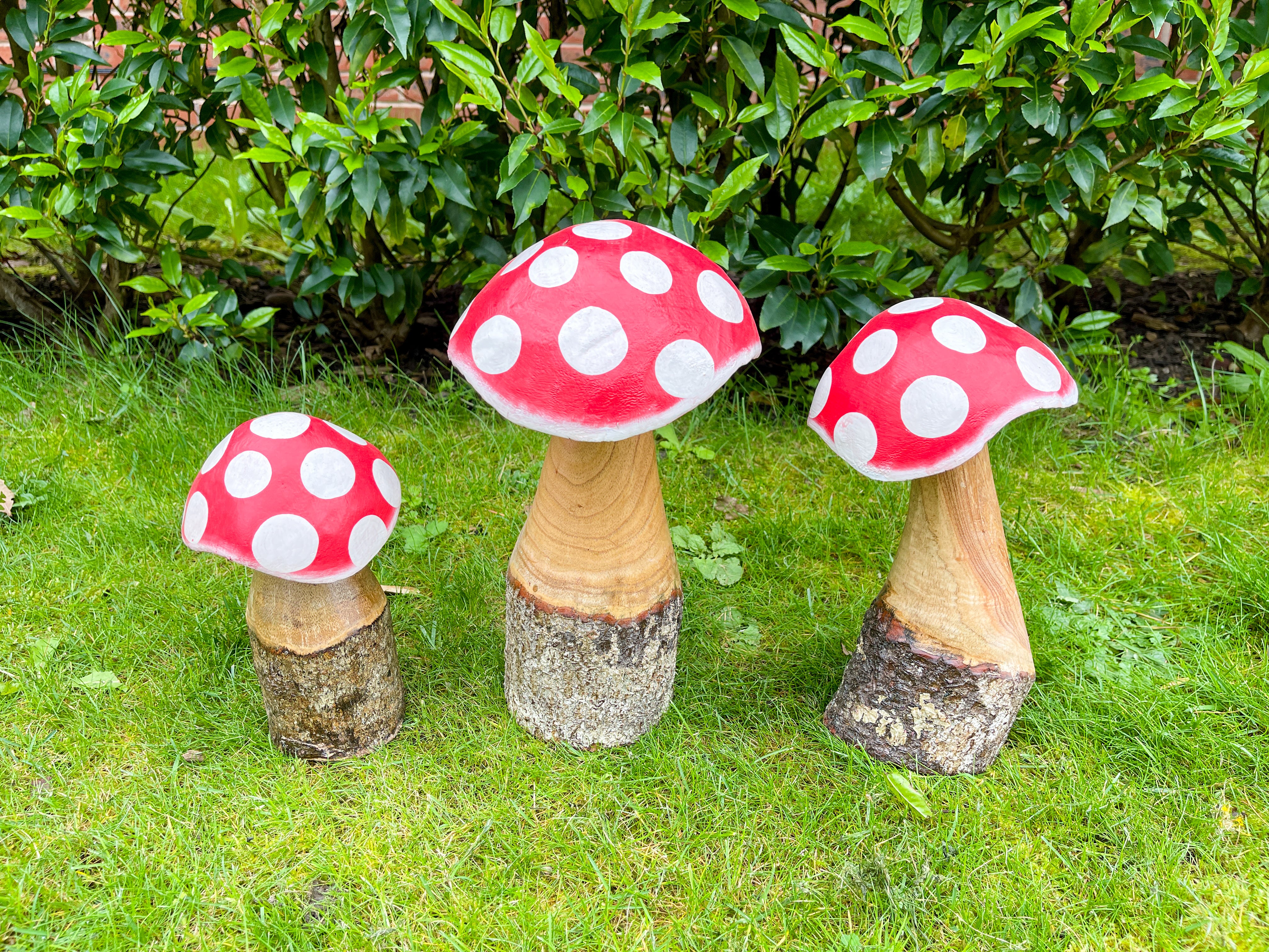 Red Wooden Log Mushrooms - Set of 3