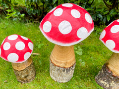 Red Wooden Log Mushrooms - Set of 3