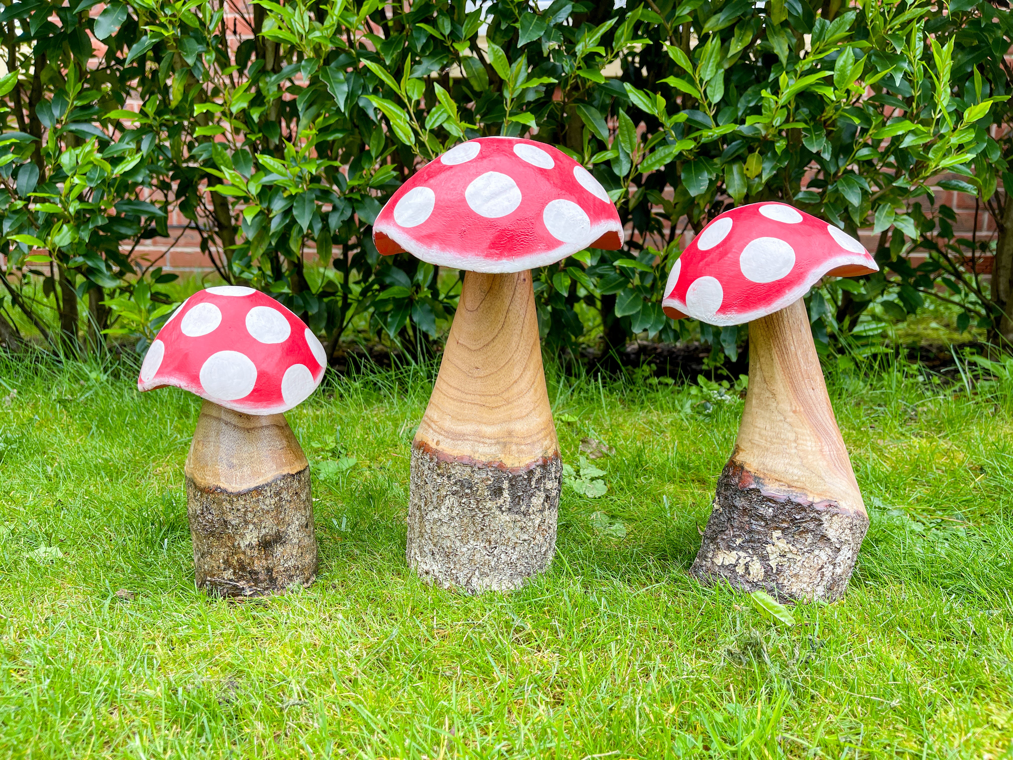 Red Wooden Log Mushrooms - Set of 3