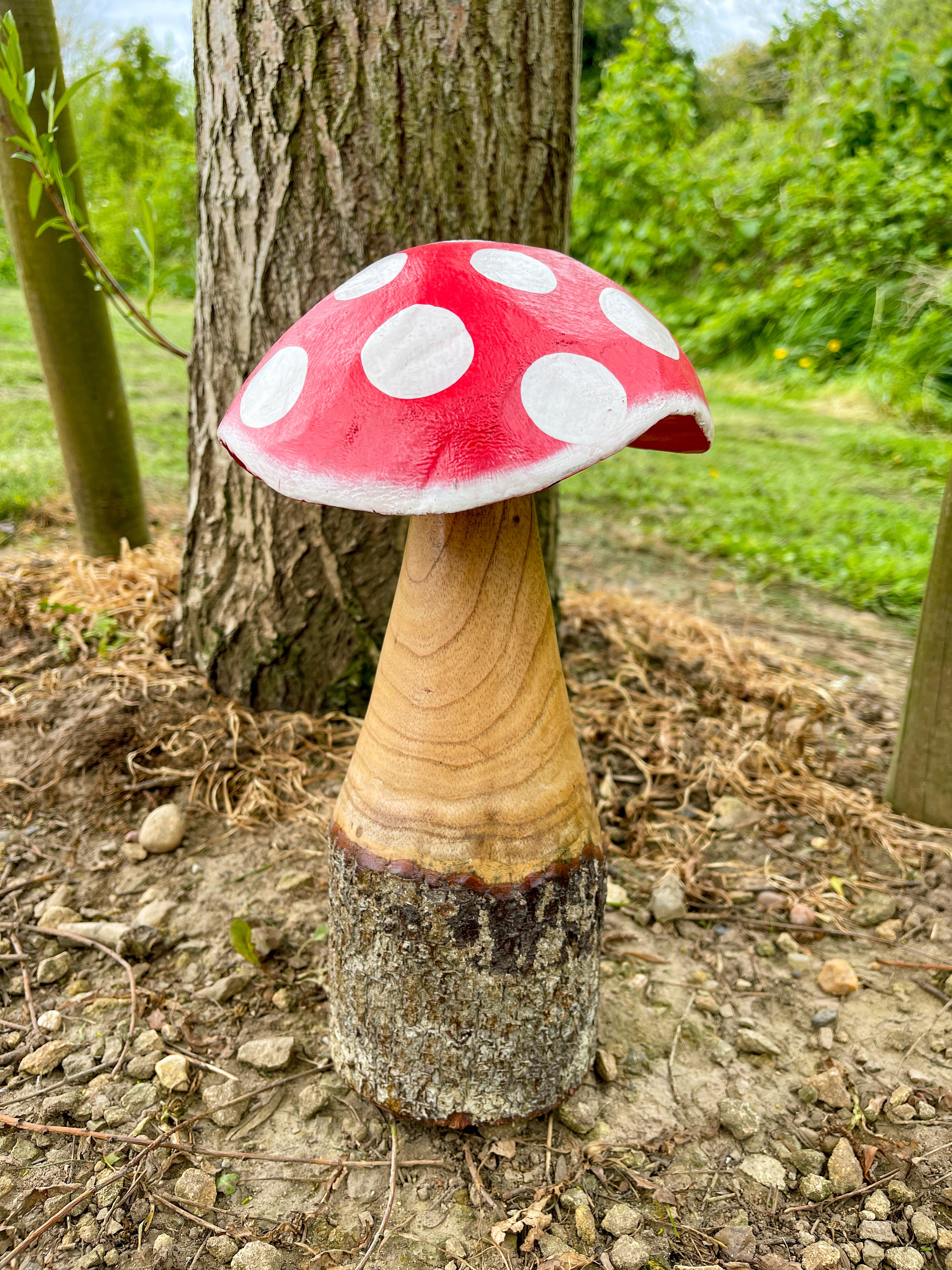 Red Wooden Log Mushrooms - Set of 3