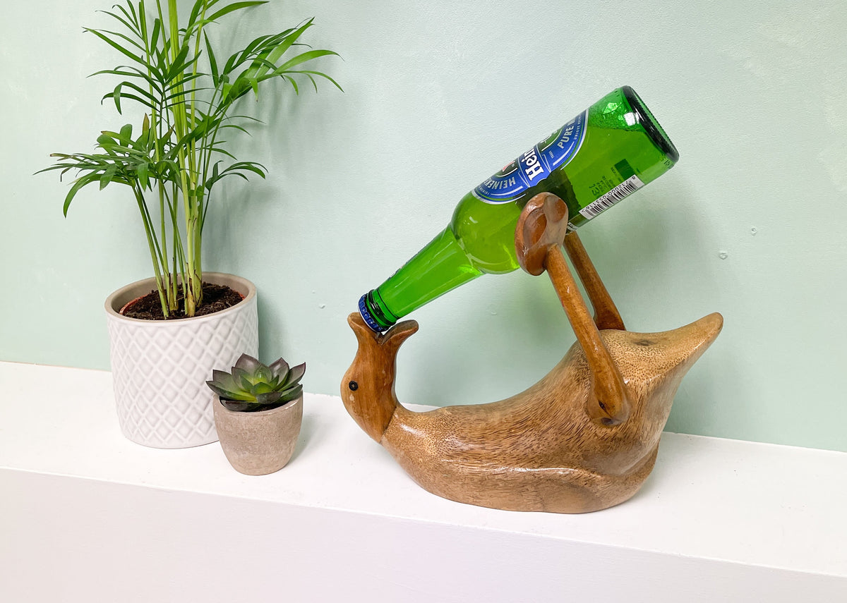 Bamboo Root Duck Beer Bottle Holder