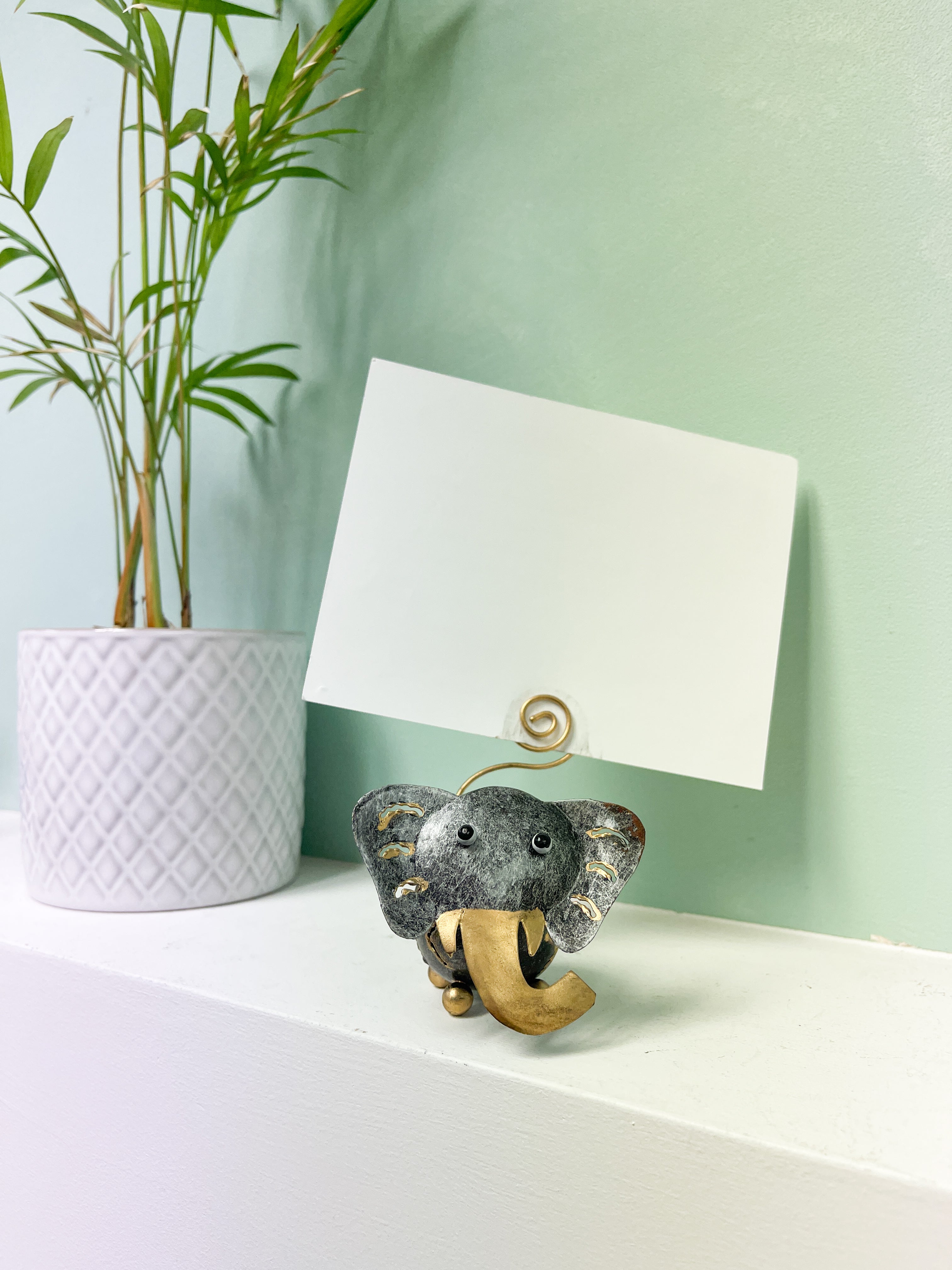 Painted Metal Elephant Photo Holder