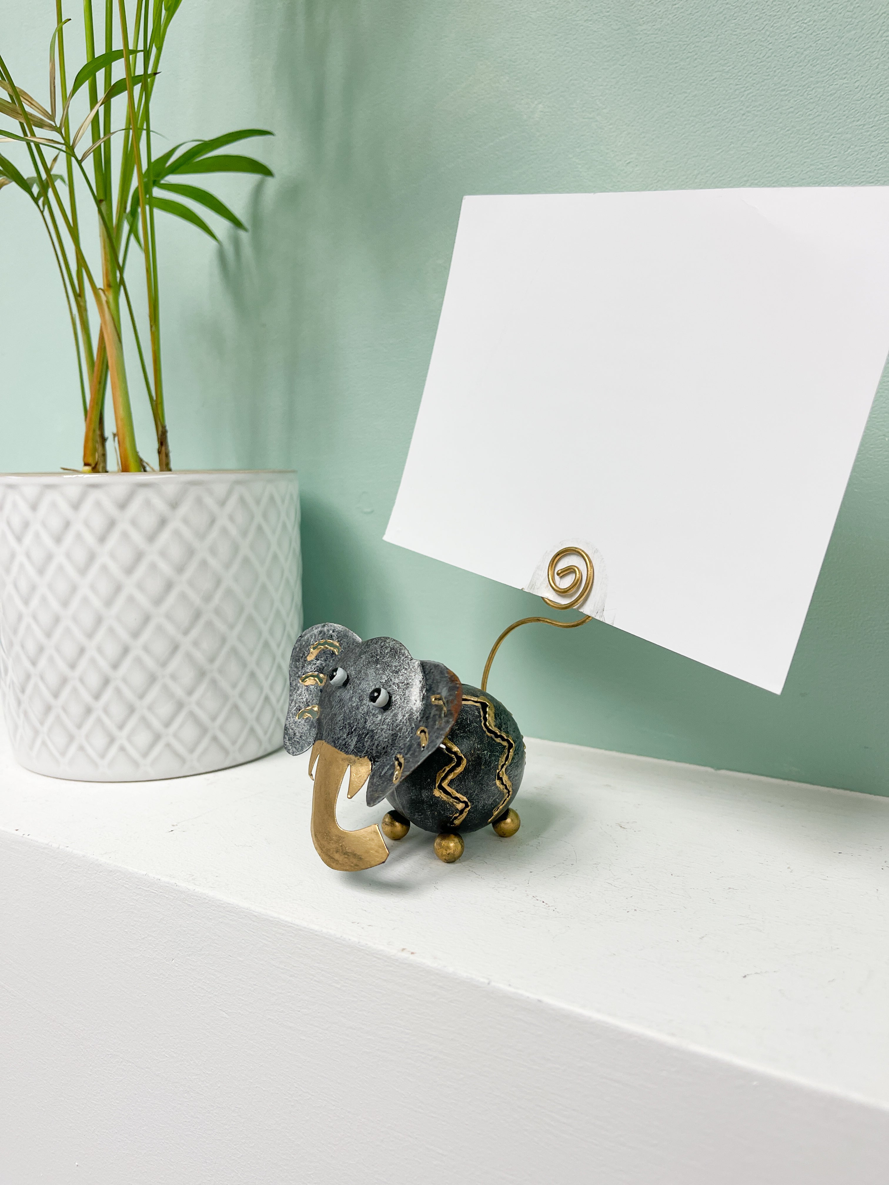 Painted Metal Elephant Photo Holder