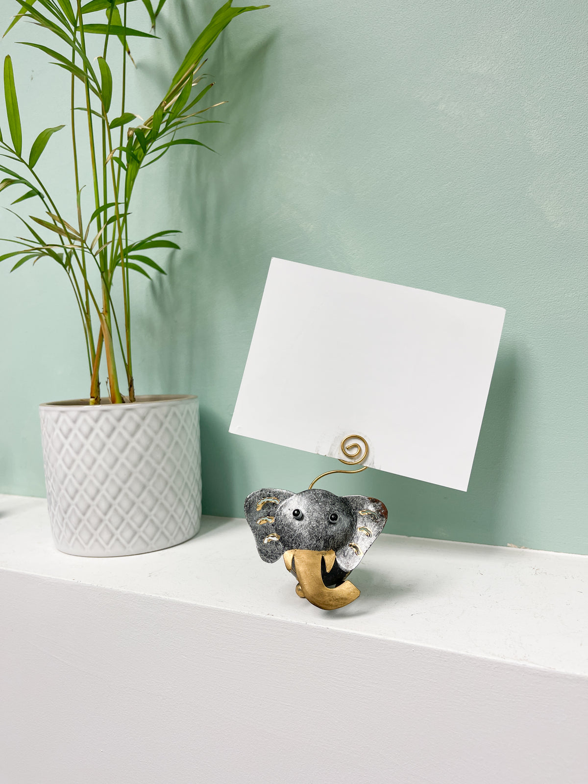 Painted Metal Elephant Photo Holder