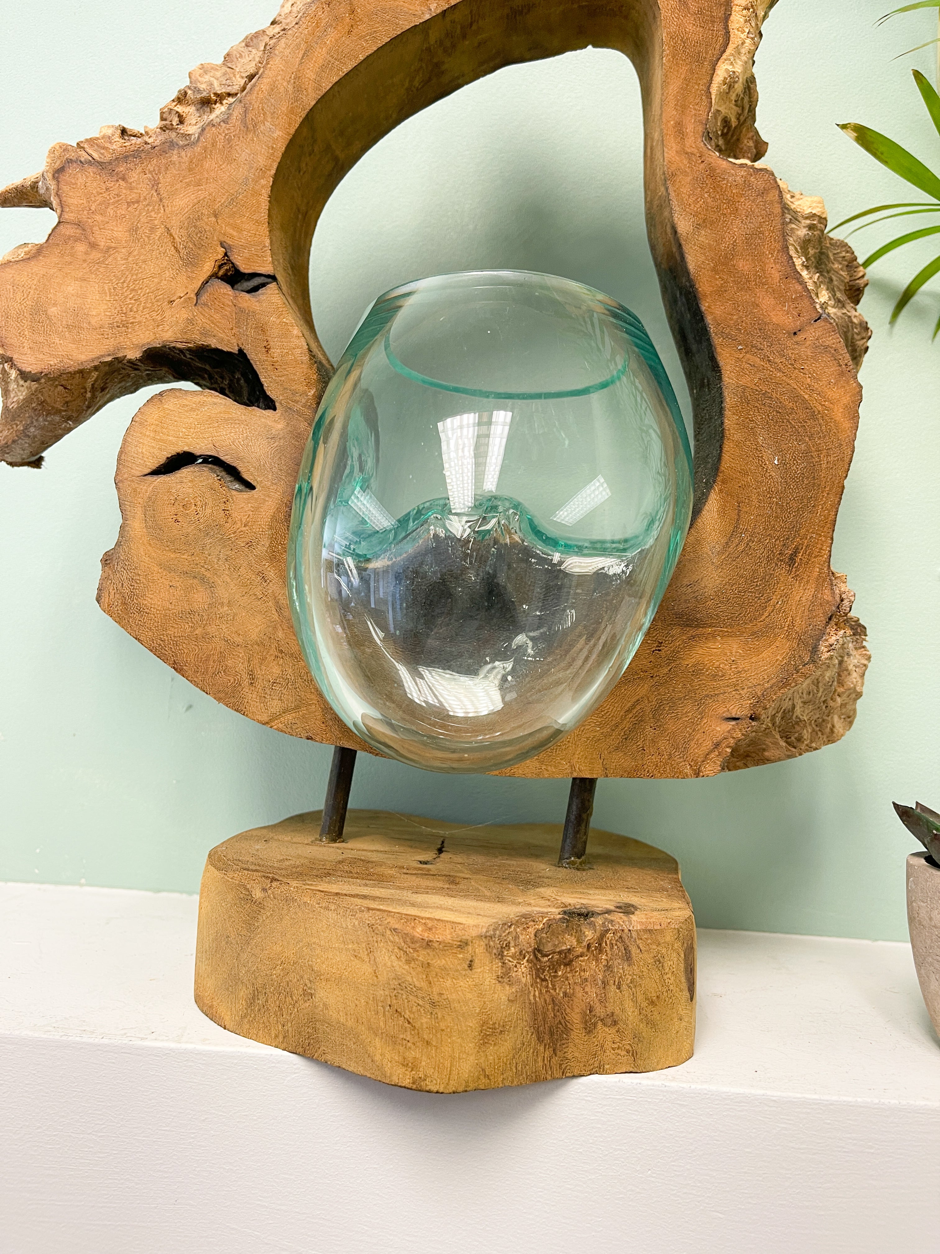 Glass Bowl on Wood Frame