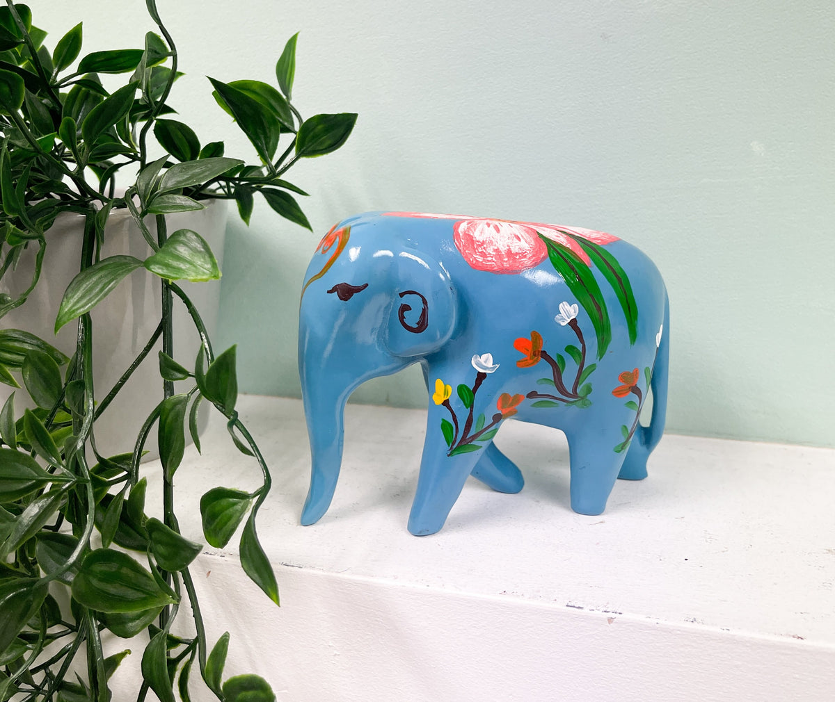 Flower Painted Resin Elephants
