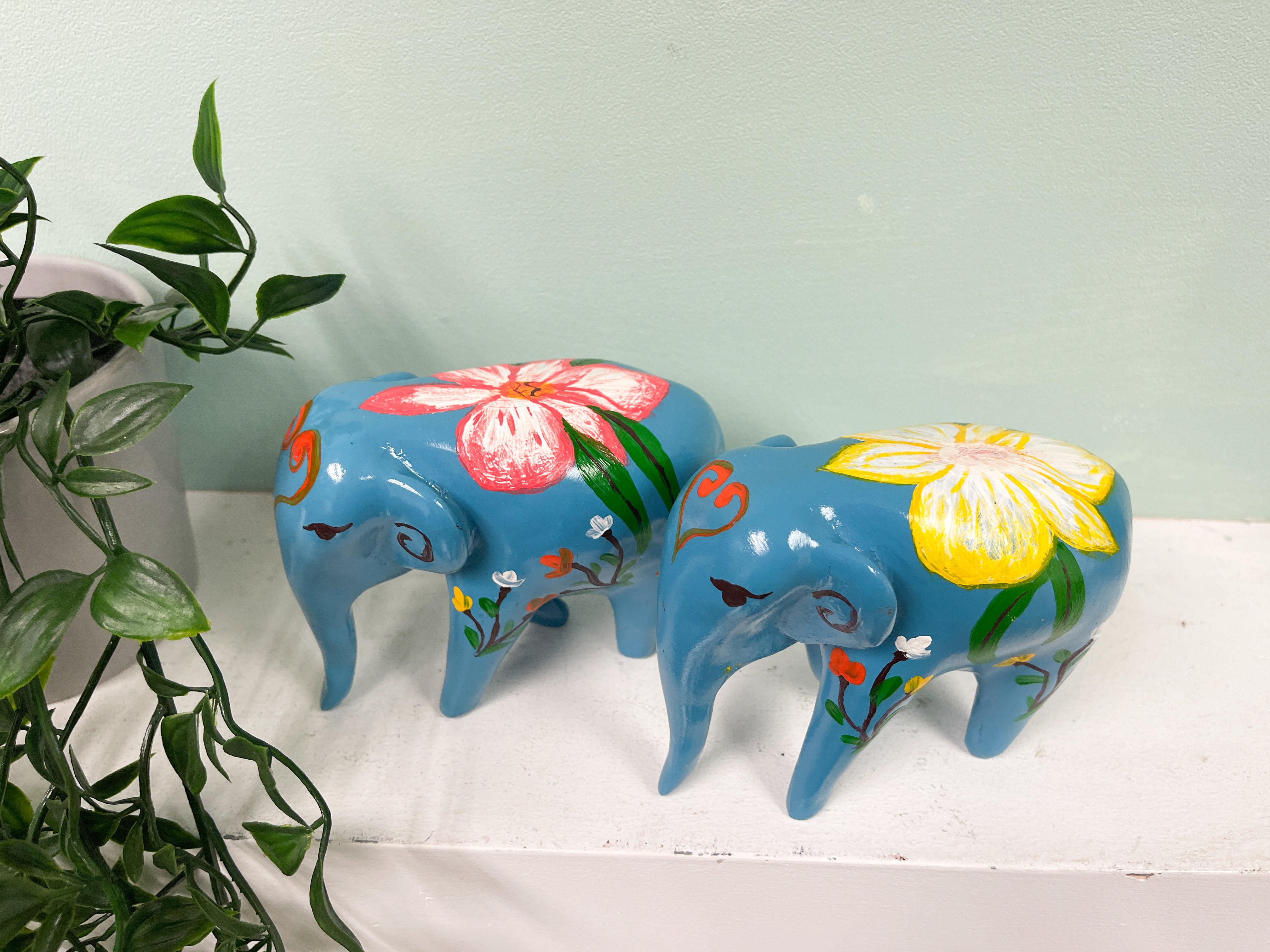 Flower Painted Resin Elephants
