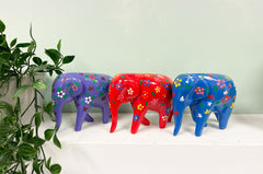 Flower Painted Resin Elephants