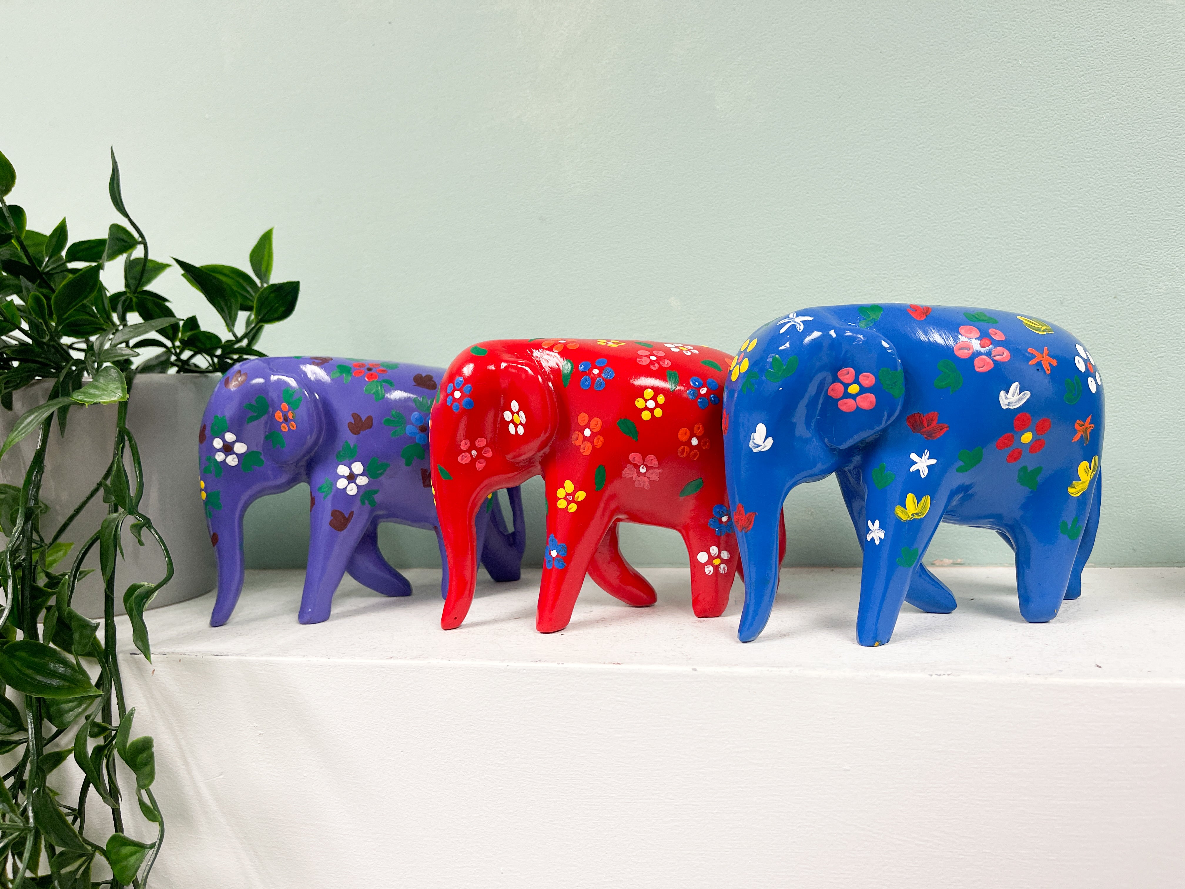 Flower Painted Resin Elephants