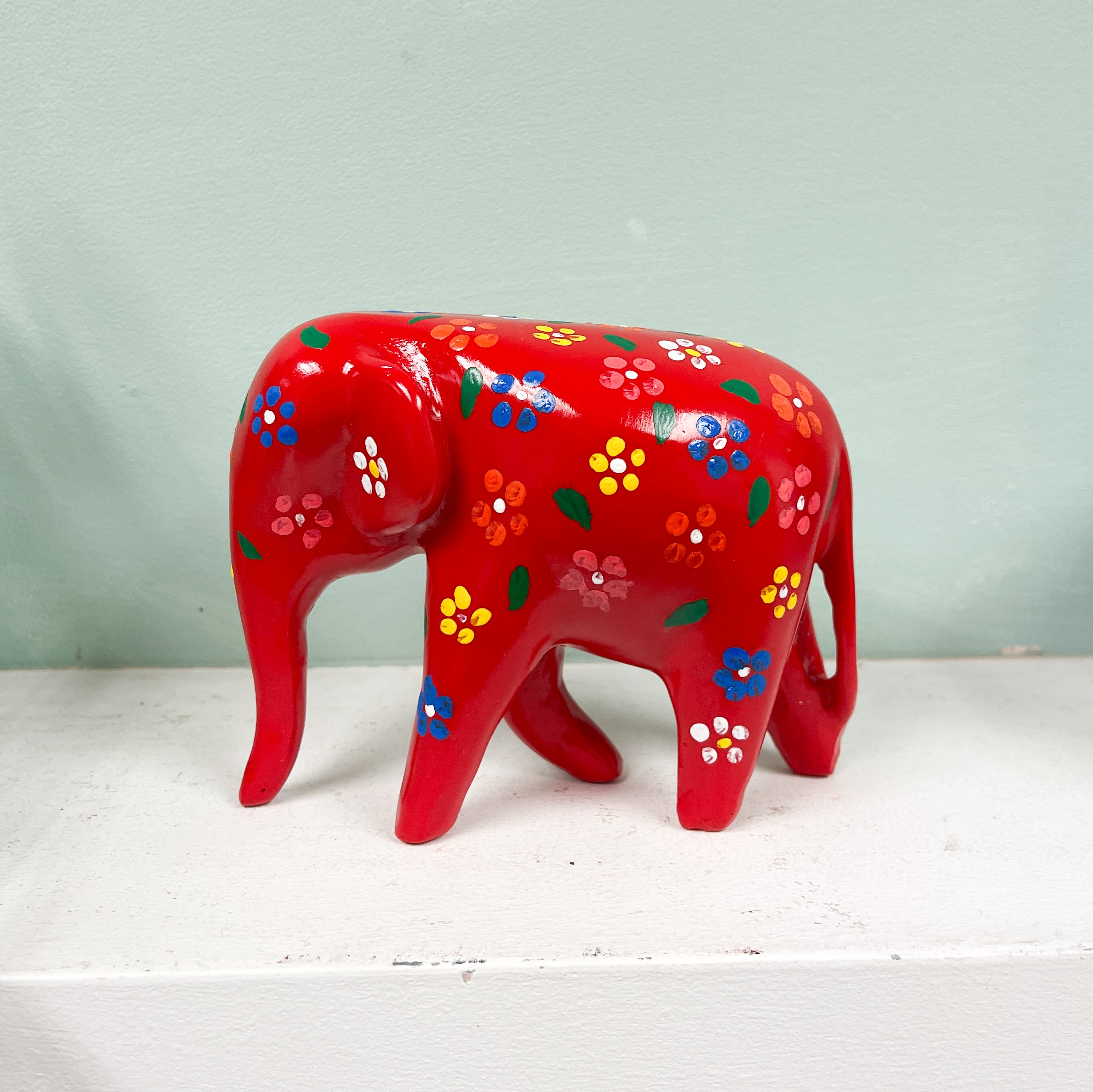 Flower Painted Resin Elephants