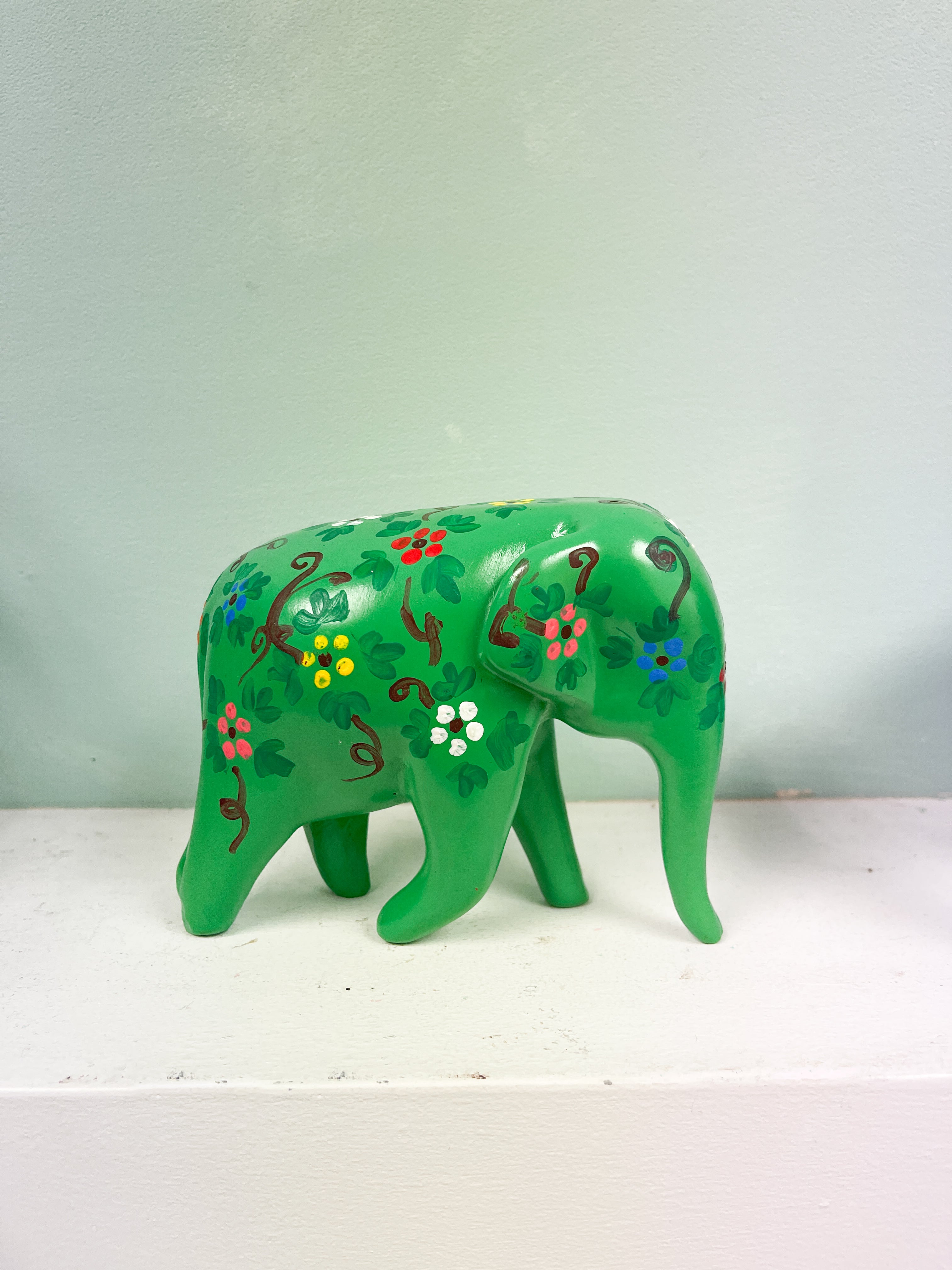 Flower Painted Resin Elephants