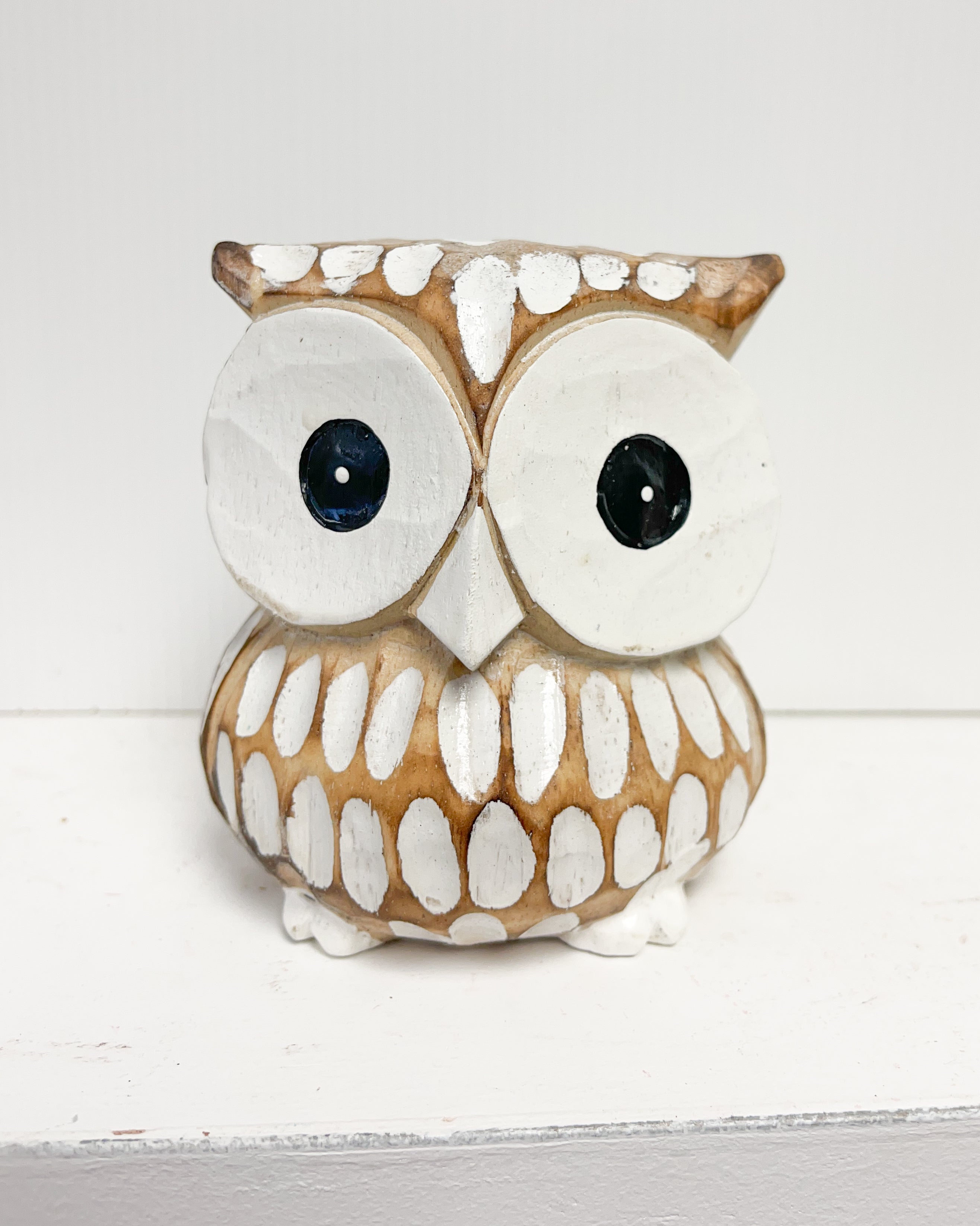 Painted Wooden Owls Natural Brown & White - Set of 3