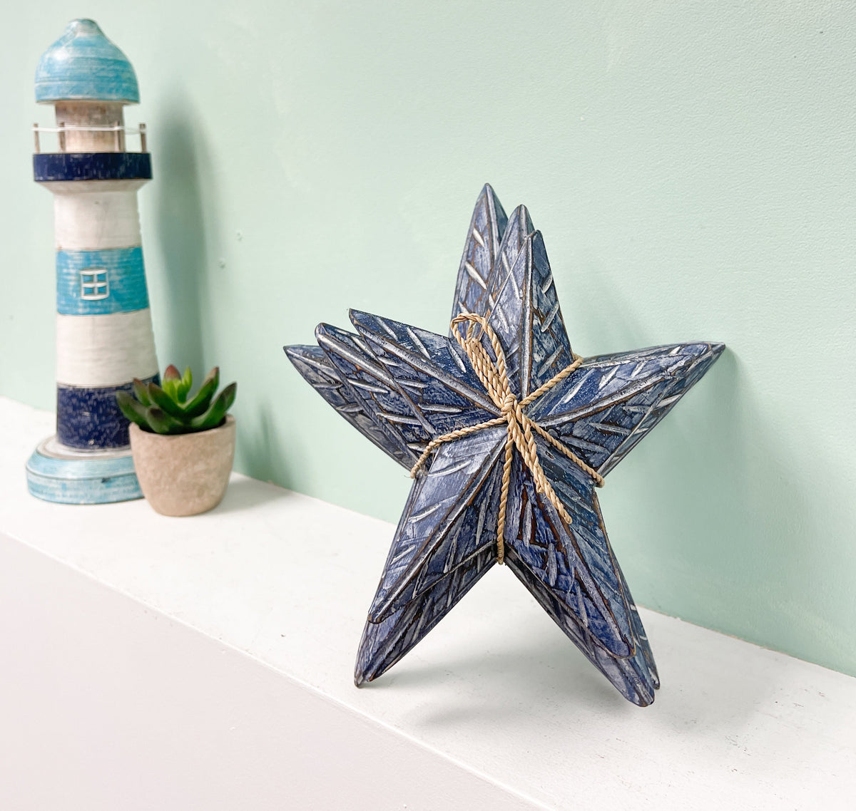 Wooden Starfish Set of 3 - Blue