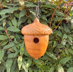 Wooden Acorn Bird House - Natural