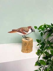 Handpainted Carved Sparrow on Wood