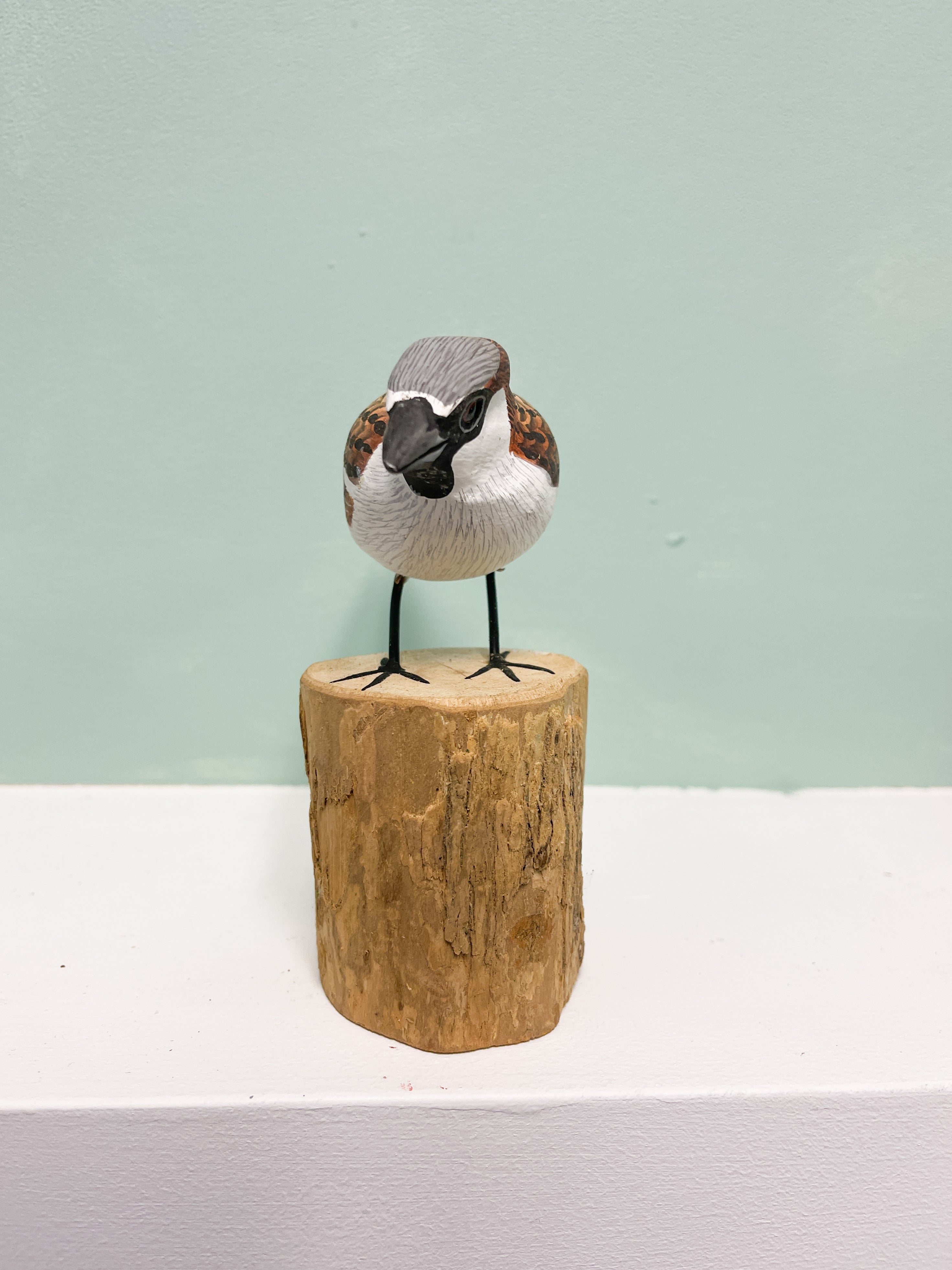 Handpainted Carved Sparrow on Wood