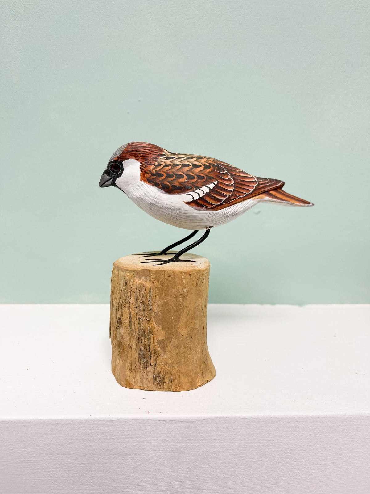 Handpainted Carved Sparrow on Wood