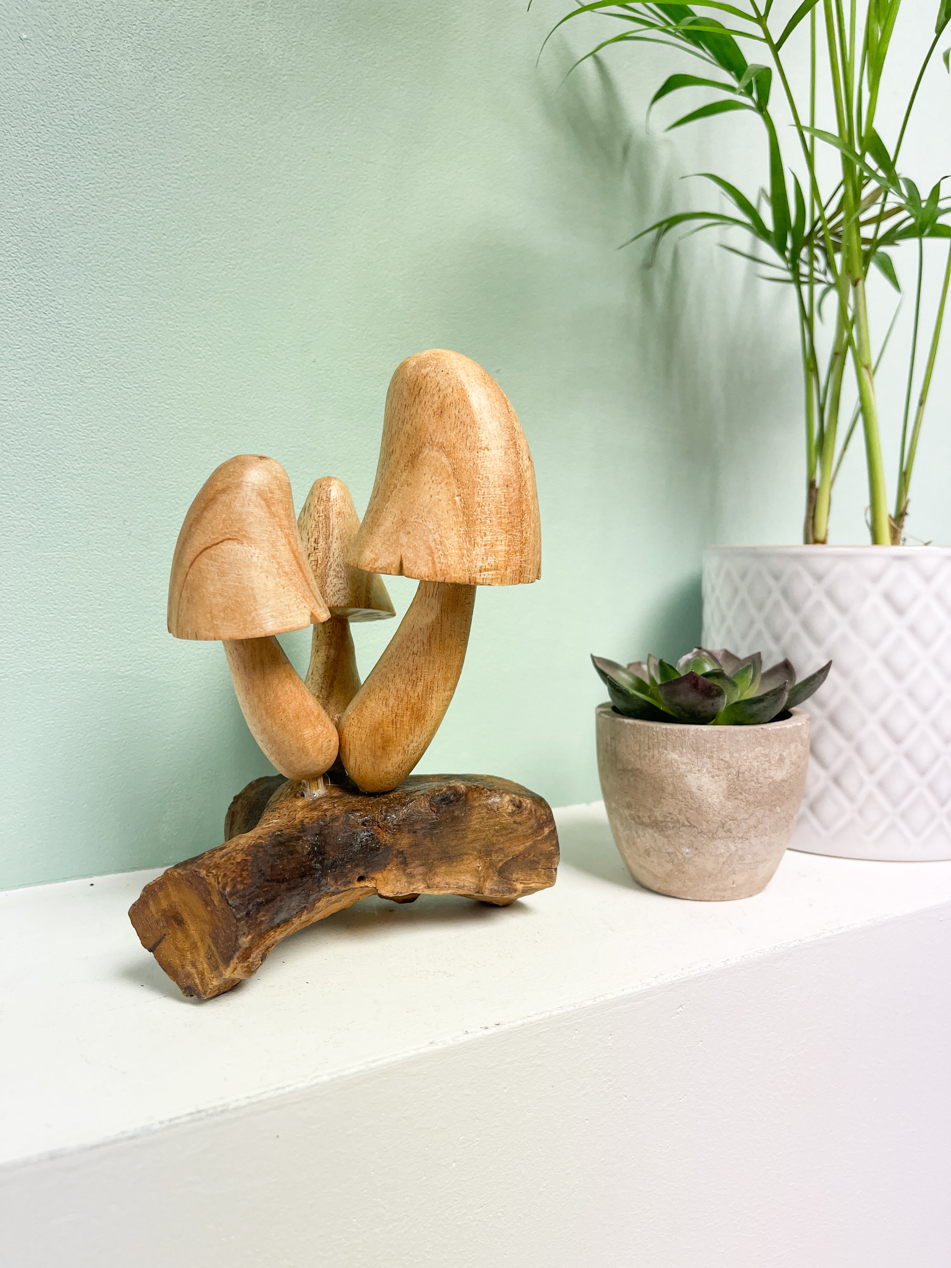 Wooden Carved Mushrooms x3