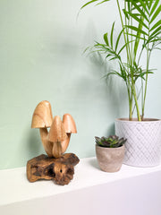 Wooden Carved Mushrooms x3