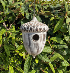 Wooden Acorn Bird House - White