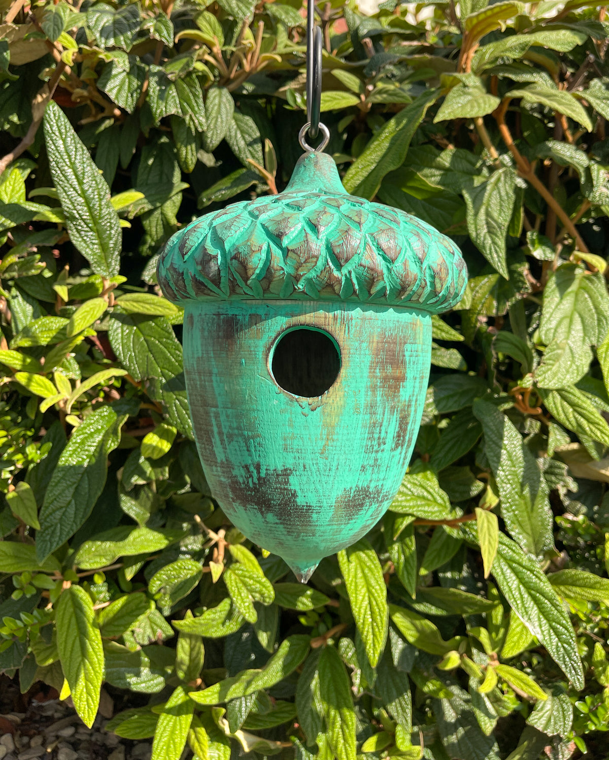 Wooden Acorn Bird House - Green