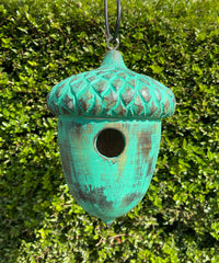 Wooden Acorn Bird House - Green