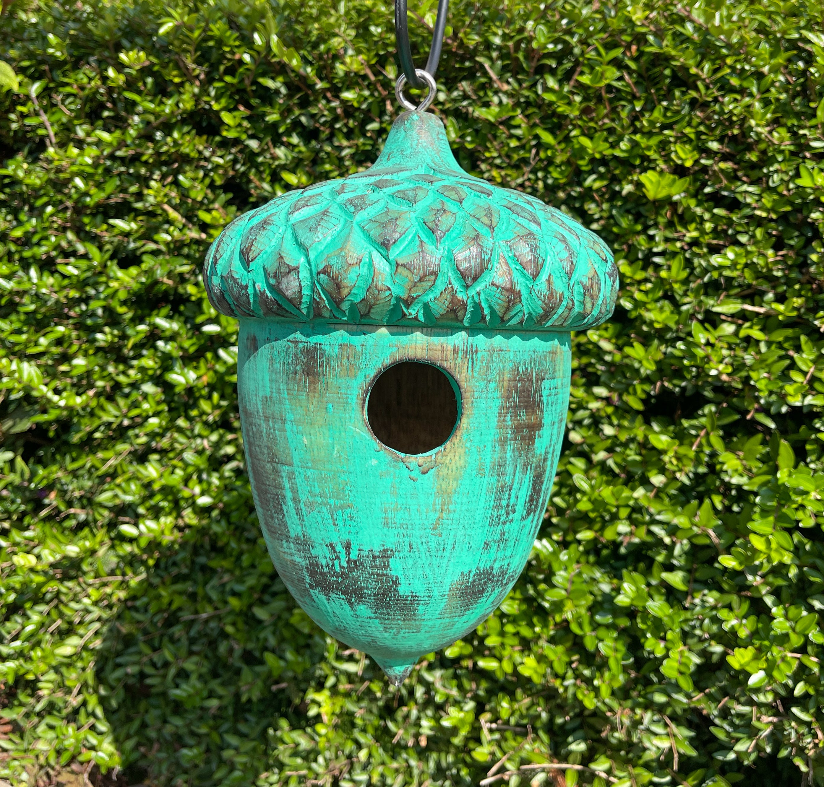 Wooden Acorn Bird House - Green