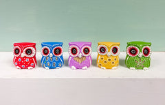 Wooden Painted Owls Multicoloured - Set of 5