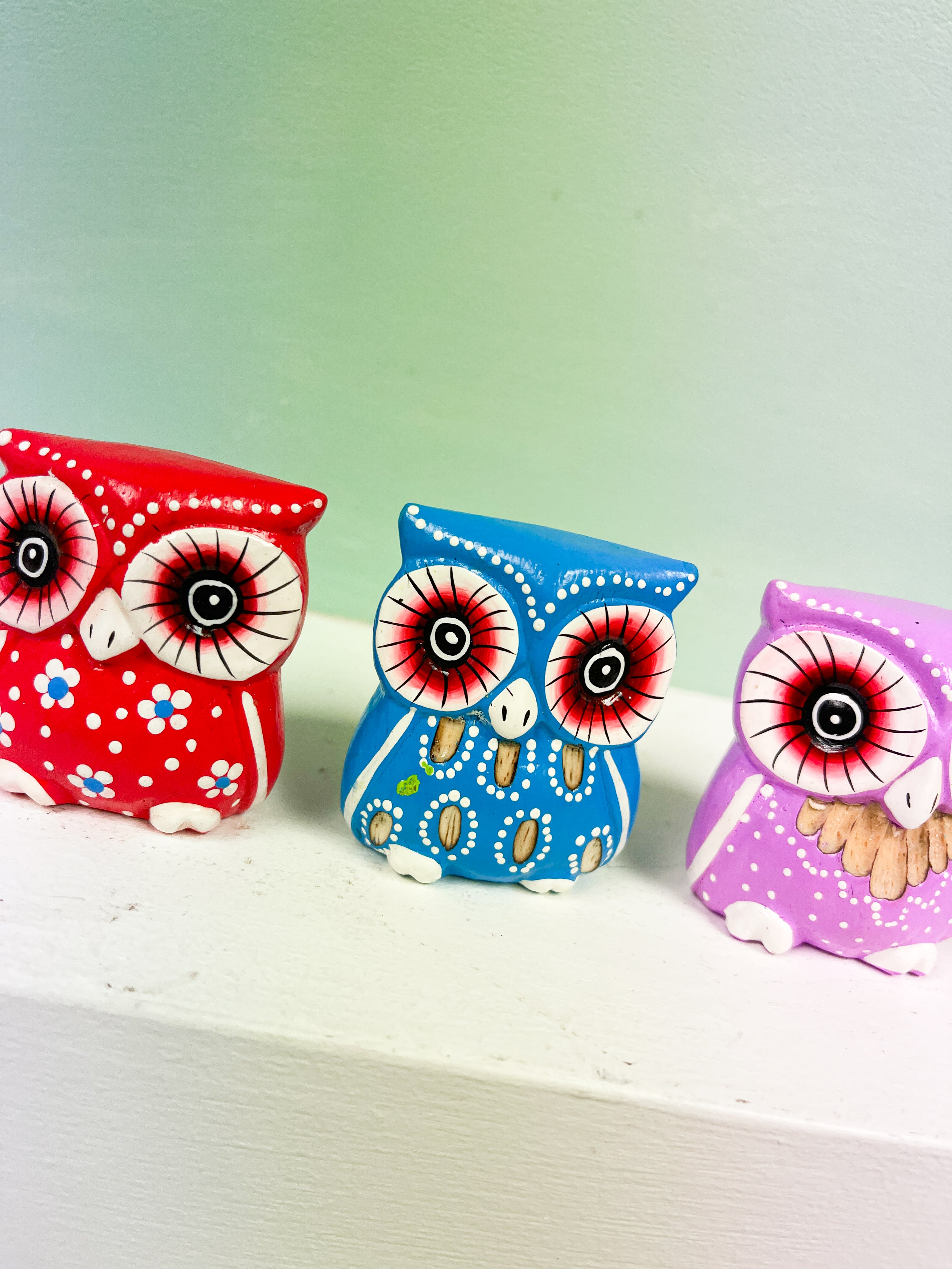 Wooden Painted Owls Multicoloured - Set of 5