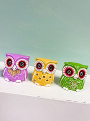 Wooden Painted Owls Multicoloured - Set of 5