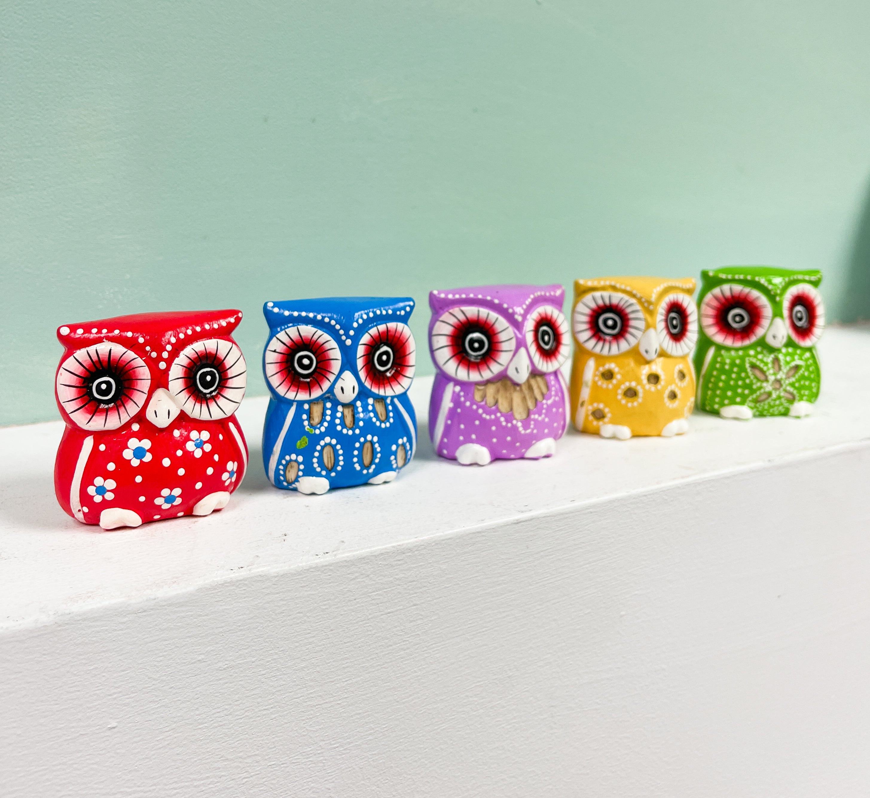 Wooden Painted Owls Multicoloured - Set of 5