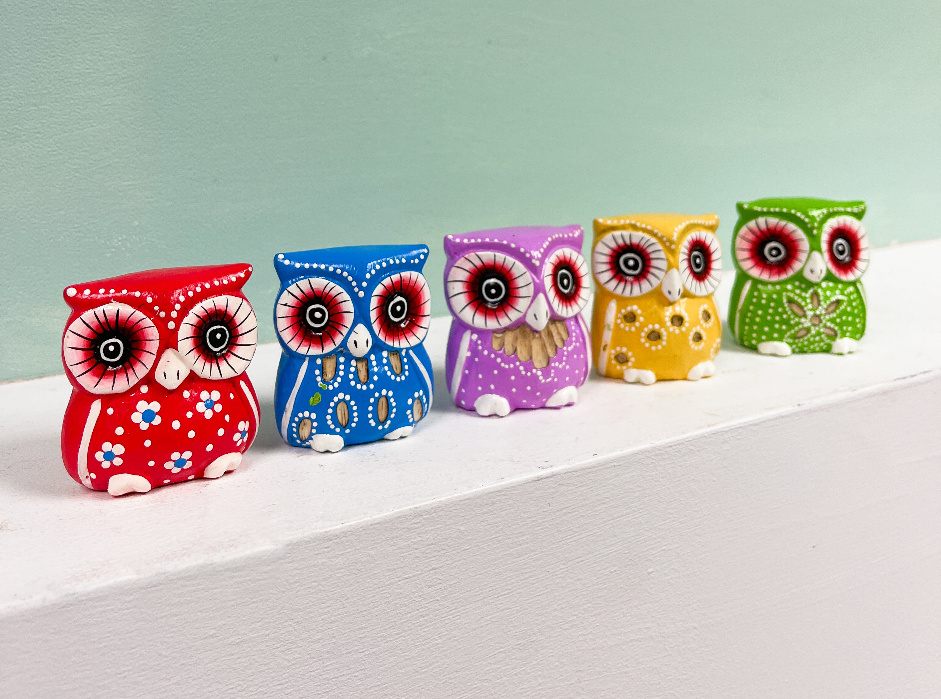 Wooden Painted Owls Multicoloured - Set of 5